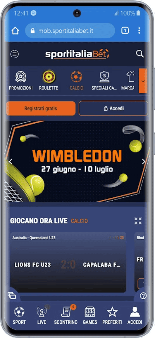 Schermata dell app Sportitaliabet per Android
